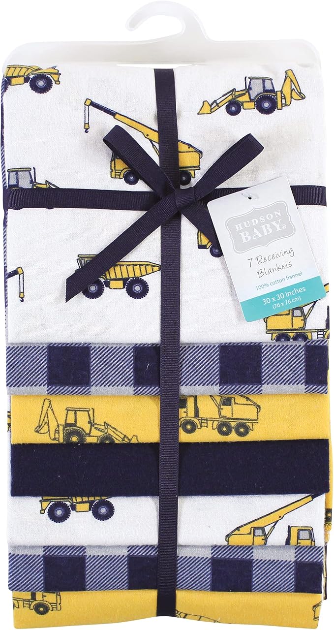 Hudson Baby Unisex Baby Cotton Flannel Receiving Blankets Bundle, Construction - Image 2