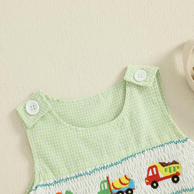Newborn Baby Boys Sleeveless Seersucker Romper One Piece Straps Overalls - Image 4