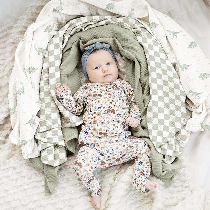 Konssy 3-Pack Muslin Baby Swaddle Blankets, 47 x 47 in Receiving Blankets | - Image 2