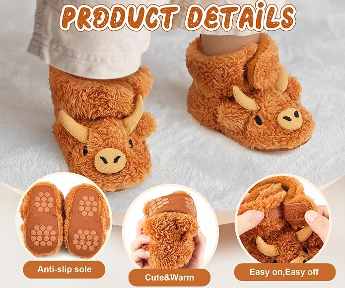 Highland Cow Baby Booties | Newborn Shoes, Infant Slippers, Unisex Styling - Image 5