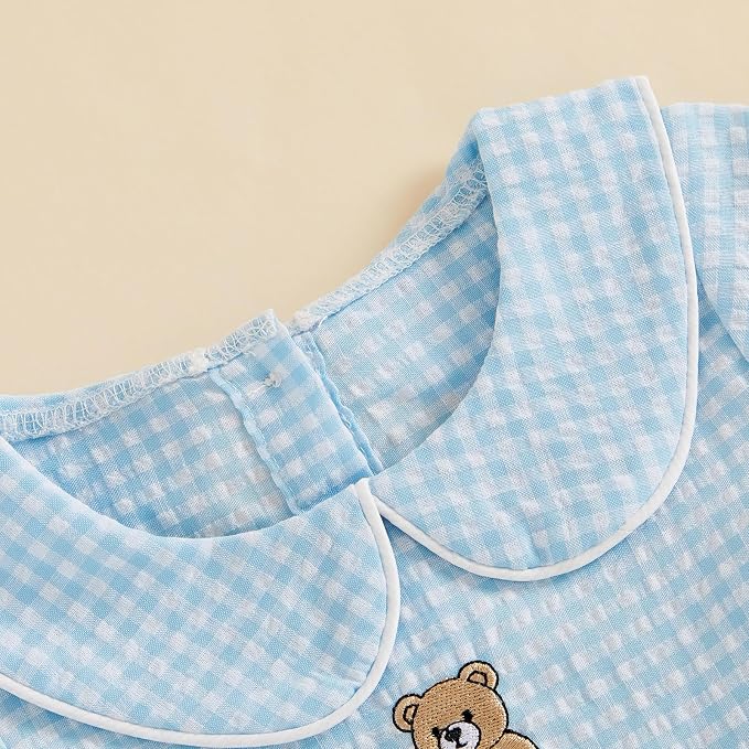 Baby Boy Girl Bubble Romper Short Sleeve Collar Summer Bodysuit - Image 4
