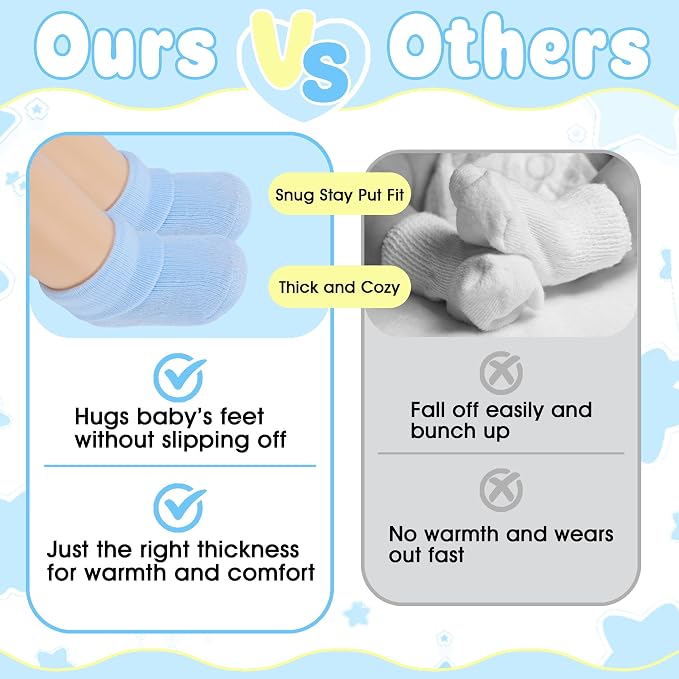 8 Pairs Newborn Socks Thick Cotton Terry Turn Cuff Baby Socks 0-6 Months Cute - Image 3