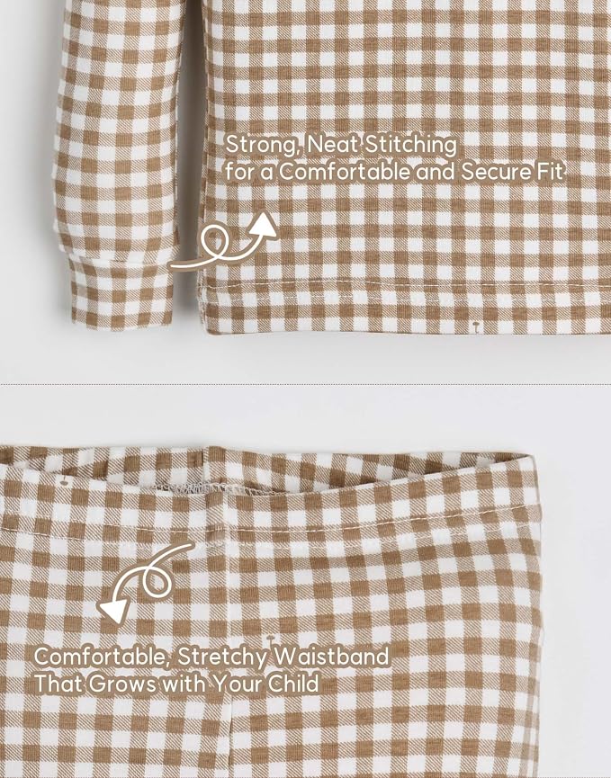 moimoln Cotton Modal Baby Toddler Pajamas Check Solid Leopard 6M-8Y - Image 6