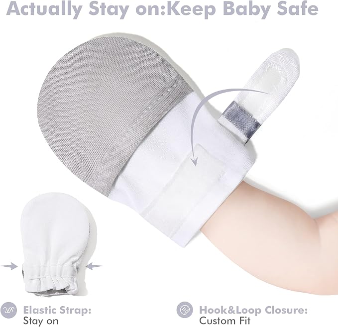 Baby Newborn No Scratch Mittens Stay On, 100% Cotton Adjustable 0-12M | Soft - Image 4