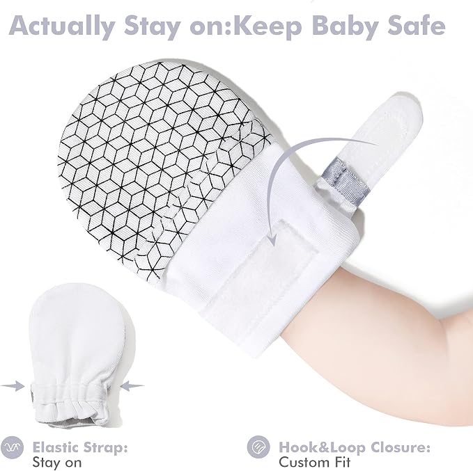 Baby Newborn No Scratch Mittens Stay On, 100% Cotton Adjustable 0-12M | Soft - Image 4