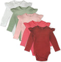 HonestBaby Baby Girls' 5-pack Long Sleeve Ruffle Shoulder Bodysuits 100% by HonestBaby
