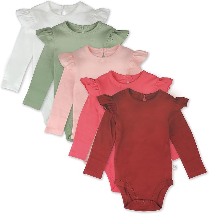 HonestBaby Baby Girls' 5-pack Long Sleeve Ruffle Shoulder Bodysuits 100% by HonestBaby