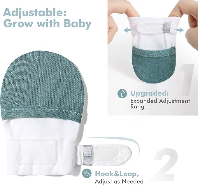 Baby Newborn No Scratch Mittens Stay On, 100% Cotton Adjustable 0-12M | Soft - Image 3