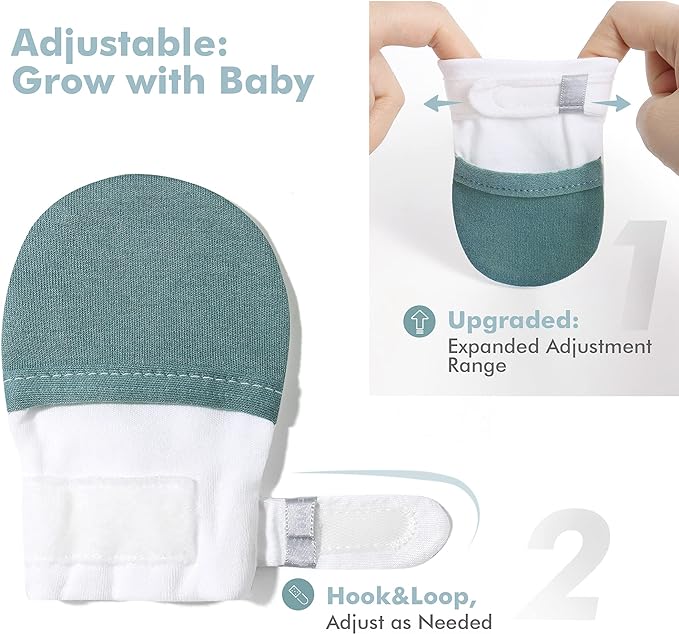 Baby Newborn No Scratch Mittens Stay On, 100% Cotton Adjustable 0-12M | Soft - Image 3