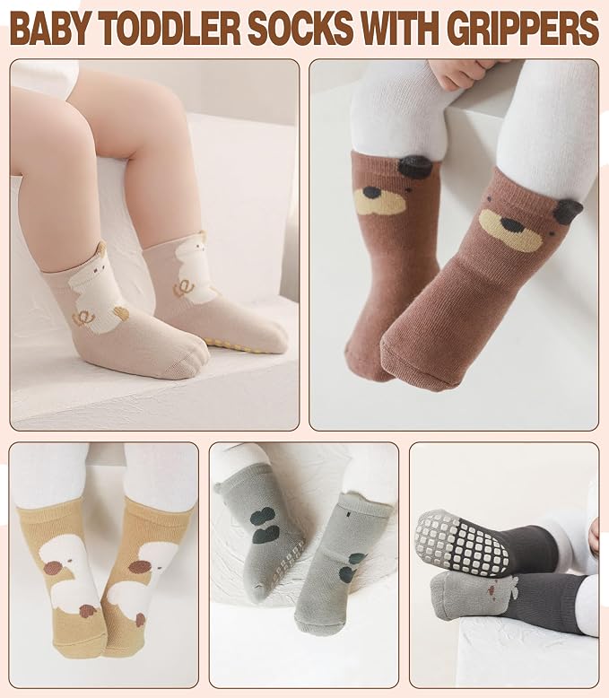 LANLEO Baby Toddler Socks with Grips Baby Toddlers Girls Boys Non Slip Grip - Image 3