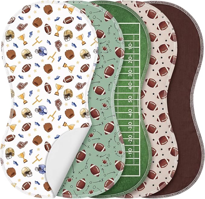 SmoothNovelty 5 Pack Football Baby Burp Cloths Soft Absorbent Burping Rags by SmoothNovelty