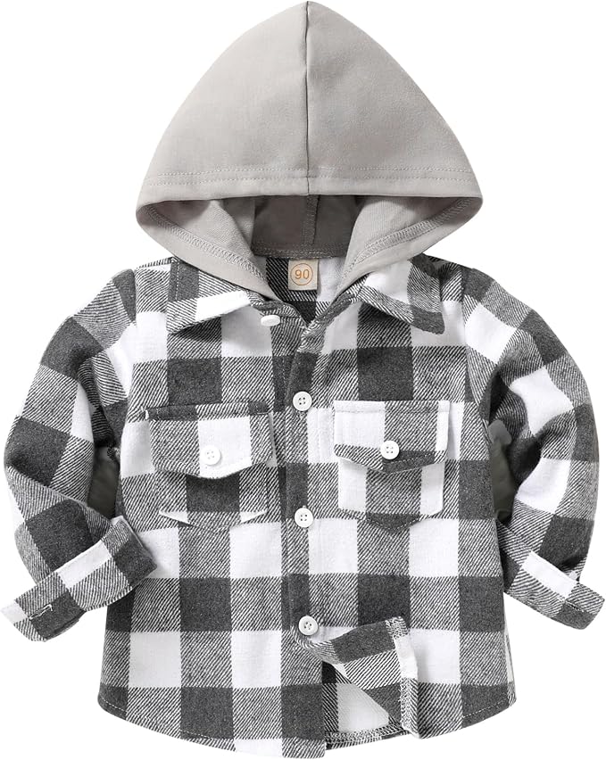 YOUNGER STAR Toddler Kids Boys Girls Flannel Hooded Plaid Shirt Button Baby Red by YOUNGER+STAR