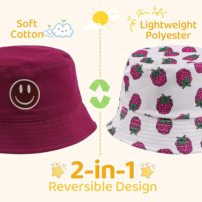 Toddler Hat Reversible Bucket Hat Happy Face Sun Hat Adjustable Chin Strap - Image 3