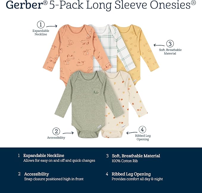 Gerber Baby 6 Pack Long-sleeve Onesies Bodysuit - Image 7