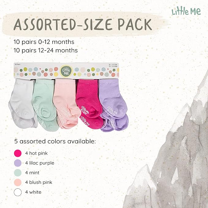 Little Me 20-Pack Newborn Baby Infant & Toddler Unisex Socks, - Image 3