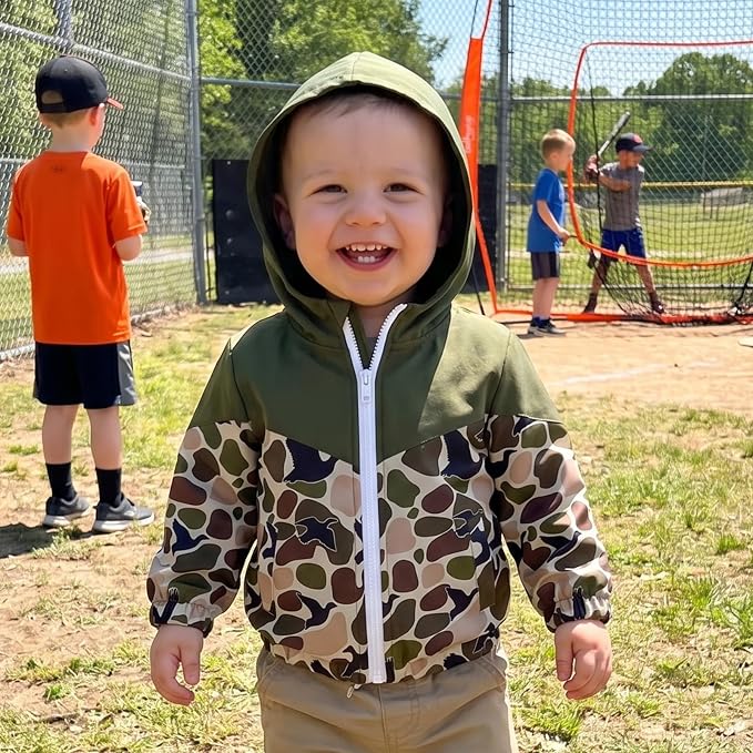Toddler Baby Boy Windbreaker Jacket Camo Zipper Hooded Rain Coat - Image 3
