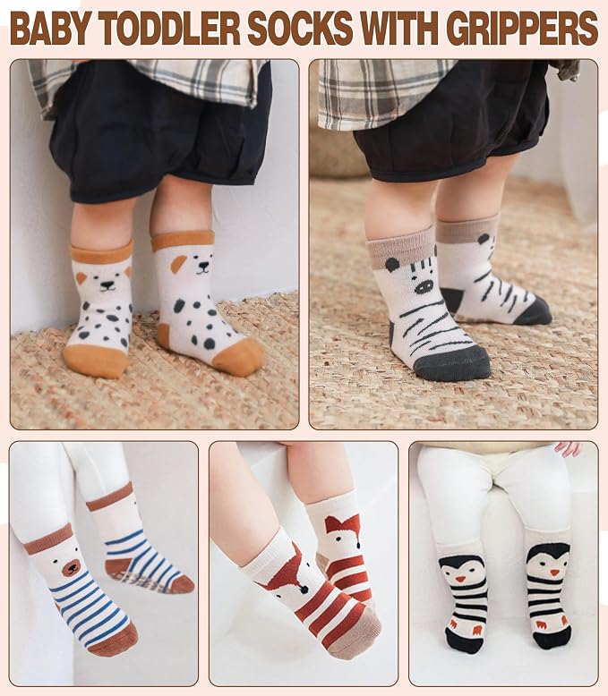 LANLEO Baby Toddler Socks with Grips Baby Toddlers Girls Boys Non Slip Grip - Image 3