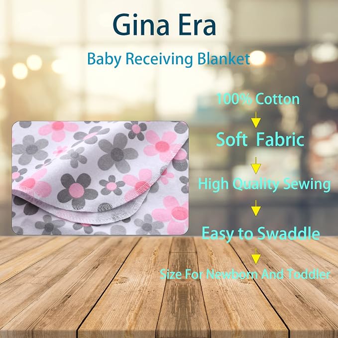 Gina Era Cotton Flannel Receiving Blankets Baby 8 Pcs, Baby Swaddle Blankets - Image 2