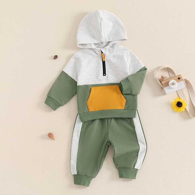 Infant Baby Boy Fall Winter Clothes Outfit Hooded Long Sweatshirt Pant Set - Image 2