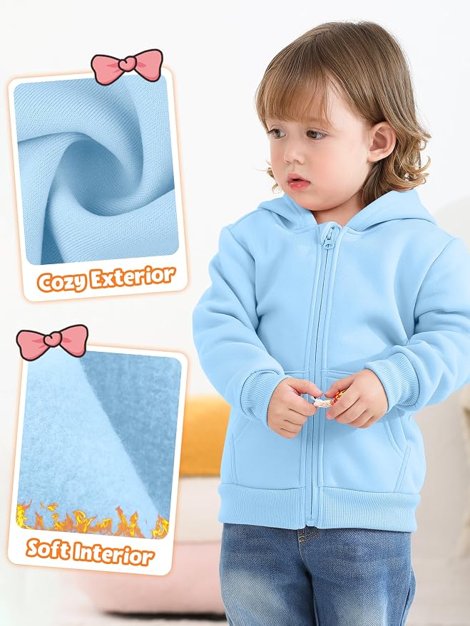 Cooraby 3 Pieces Baby and Toddler Girls Fleece Full-Zip Hoodies Lightweight - Image 2
