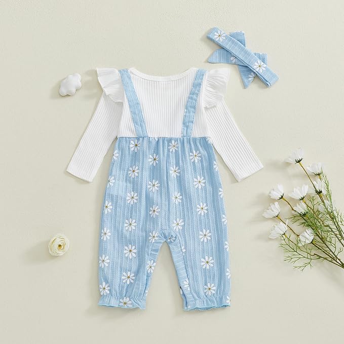 Newborn Baby Girl Clothes Ruffle Sleeve Jumpsuit Corduroy Floral - Image 6