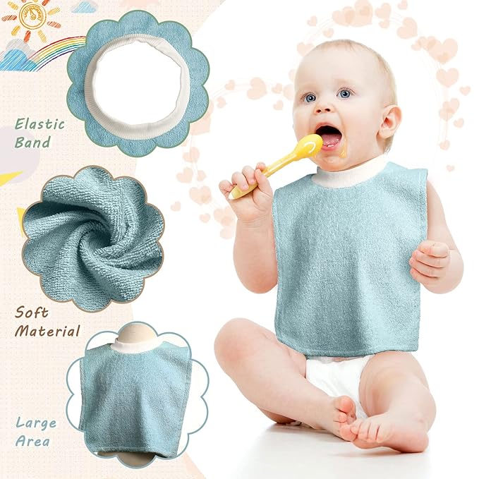 Foaincore 6 Pcs Pullover Baby Bibs Cotton Terry Toddler Absorbent Infant for Feeding and Drooling Towel Slip on Bib(Fresh Color)