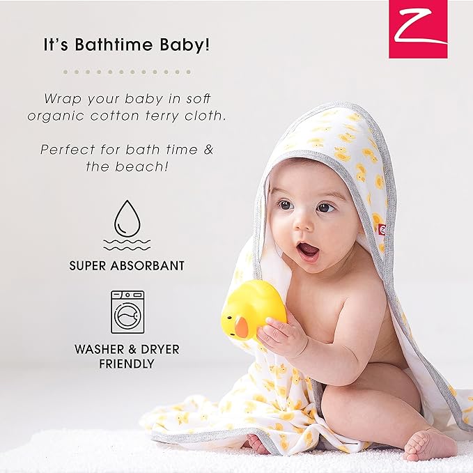 Zutano Hooded Baby Towels, Organic Cotton Baby Bath Towel, Ultra Soft and Absorbent Baby Towel for Newborn and Infant | Girl, Boy, and Unisex Towel Set, Shark Camo, 2-Pack