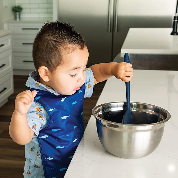 Tiny Twinkle Short Sleeve Apron Baby & Toddler Bib for Boys – Waterproof, Mess-Proof Bibs for Eating & Feeding, Machine Washable, Perfect Holiday Gift (Ocean Life, 2-4Y)