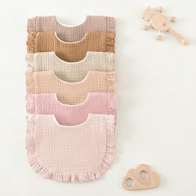 Bearmoss 6 Pack Baby Girl Bibs for Newborn, Muslin Bibs - Image 7