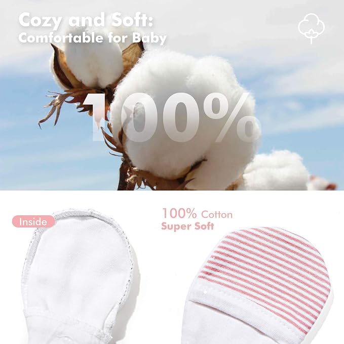 Baby Newborn No Scratch Mittens Stay On, 100% Cotton Adjustable 0-12M | Soft - Image 5