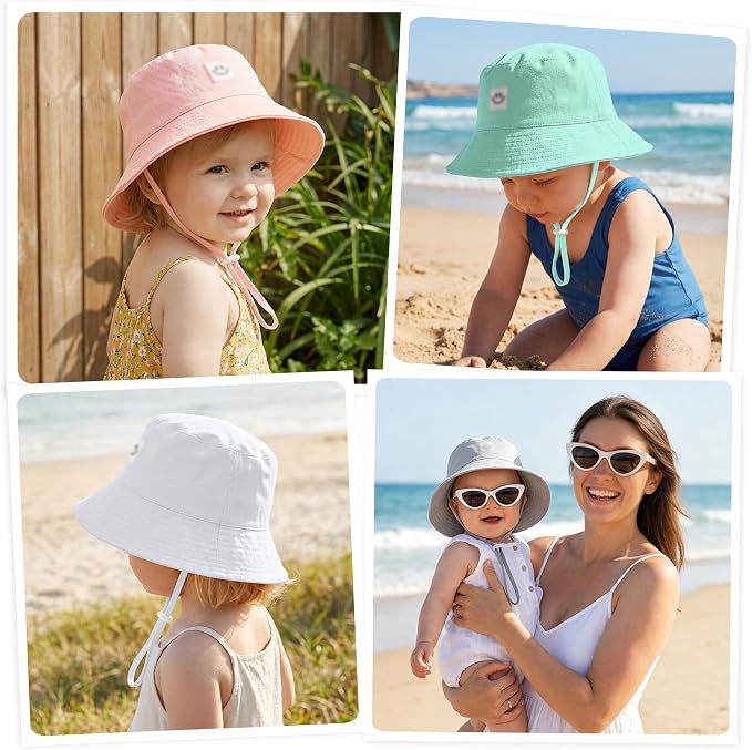 Cooraby 5 Pack Baby Sun Hat Adjustable Smile Bucket Hat Sun Protective Cap - Image 5