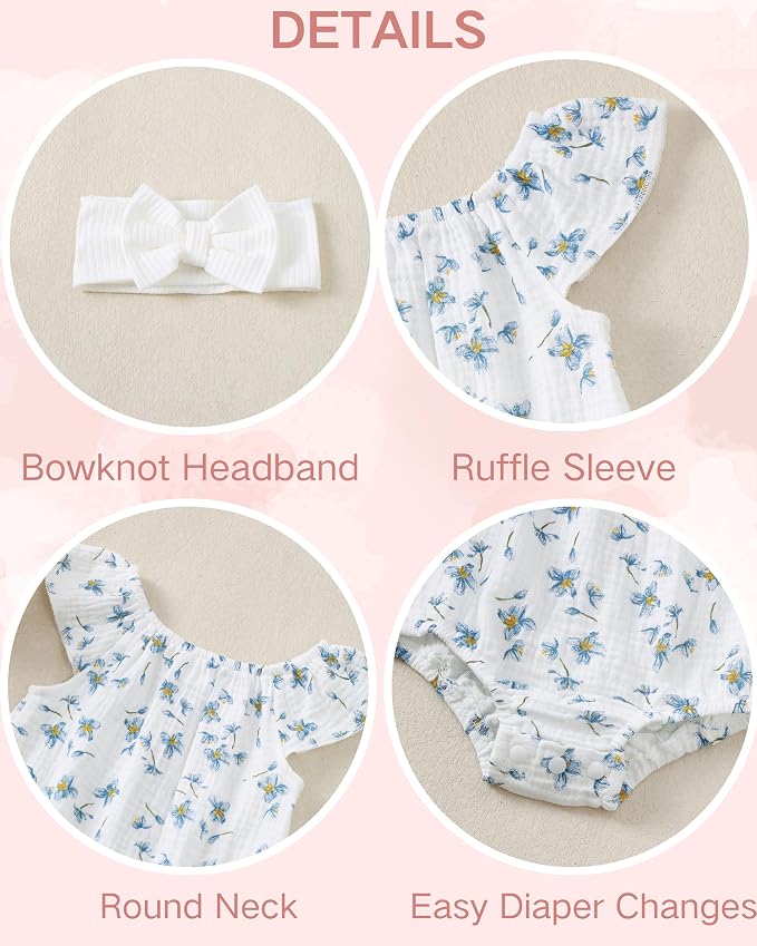 Renotemy Newborn Baby Girl Clothes Coming Home Summer Outfits Preemie-18M | - Image 5