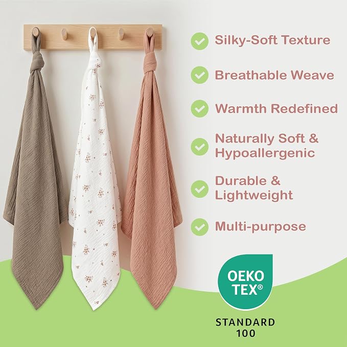 100% Organic Cotton 3 PK Baby Swaddle Blanket Girl Gift 38x40 in | Oeko-TEX - Image 4