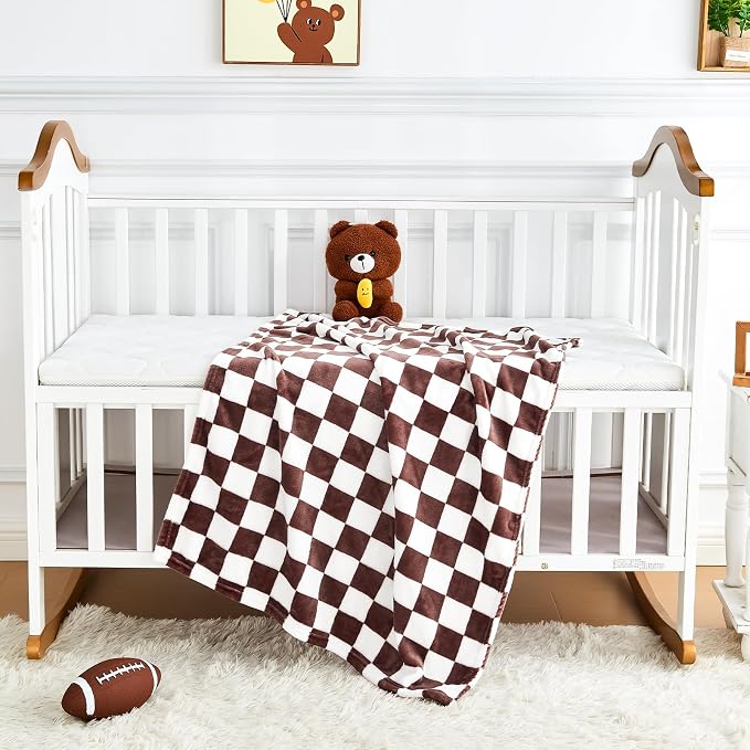 Yurhap Checkered Baby Blanket Fleece Baby Blankets Neutral - Image 4