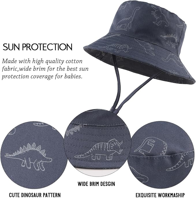 JANGANNSA Dinosaur Baby Boys Sun Hat Cotton Toddler Girls Bucket Hats Summer - Image 4