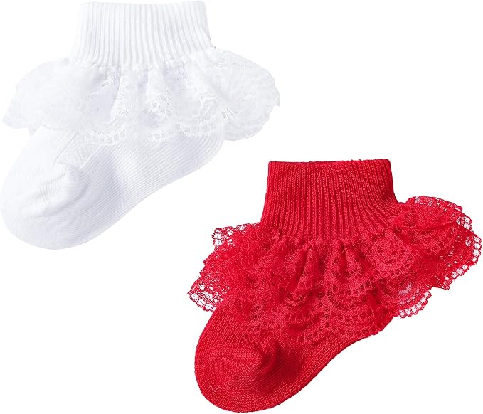 Methee ​Baby Girls Ruffle Socks, Infant Girls Double Lace Frilly Socks Newborn by Methee