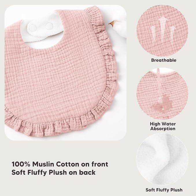 Bearmoss 6 Pack Baby Girl Bibs for Newborn, Muslin Bibs - Image 4