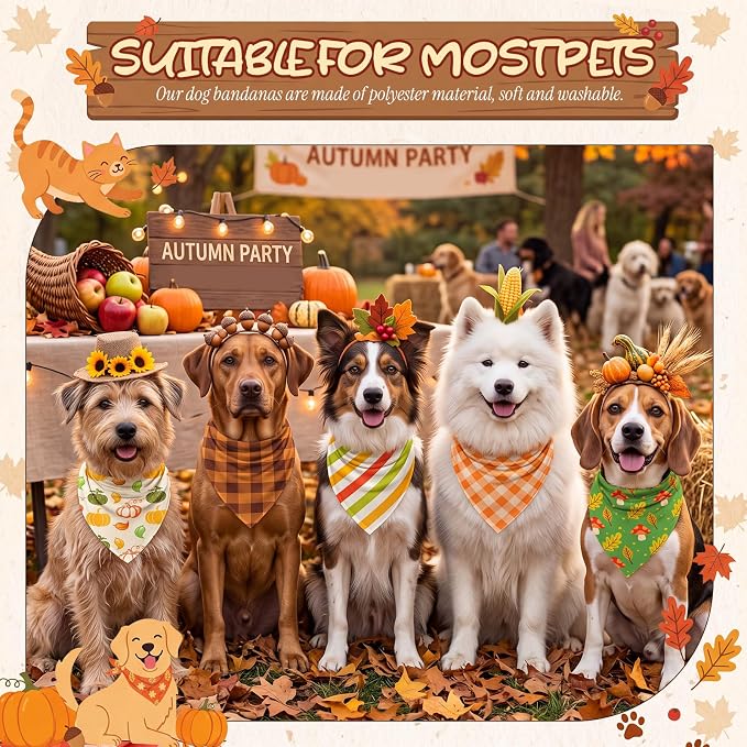50 Pcs Fall Dog Bandanas Bulk Autumn Pumpkin Maple Leaves Pattern - Image 2