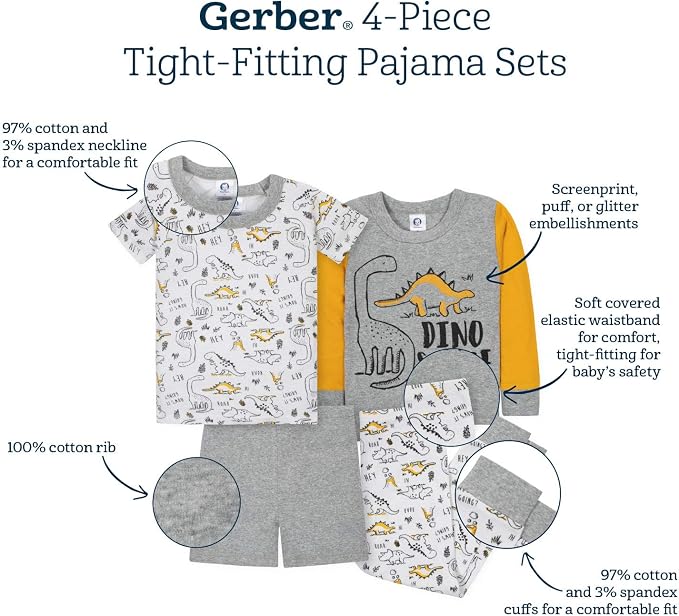 Gerber Baby Boys 4 Piece Pajama Set - Image 8