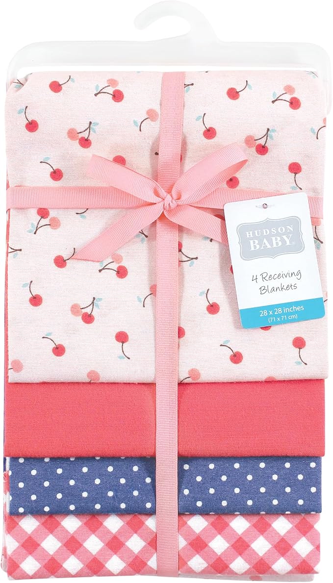 Hudson Baby Unisex Baby Cotton Flannel Receiving Blankets, Cherry Sweet - Image 2