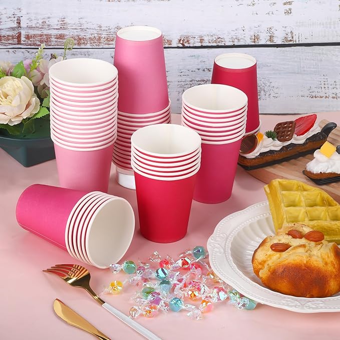URATOT 60 Pieces 9 Ounce Pink Paper Cups Gradient Color Disposable Coffee Party Cups Beverage Drinking Cups for Party, DIY and Holiday Supplies
