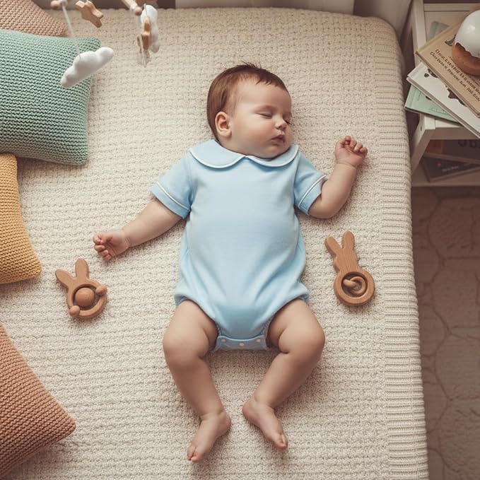 Baby Boy Girl Bubble Romper Short Sleeve Collar Summer Bodysuit - Image 2