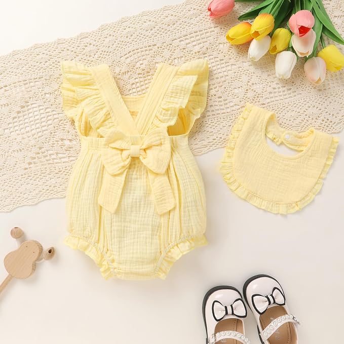 YOUNGER TREE Baby Girl Romper 100% Cotton Ruffle Sleeveless Summer Outfit - Image 3