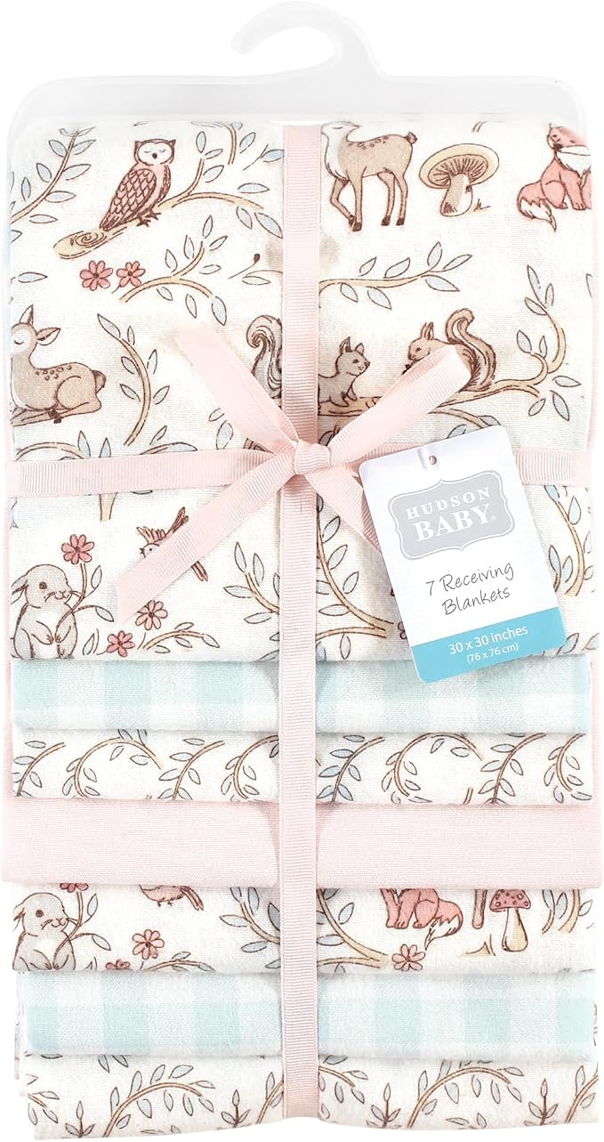 Hudson Baby Unisex Baby Cotton Poly Flannel Receiving Blankets Bundle, Girl - Image 2