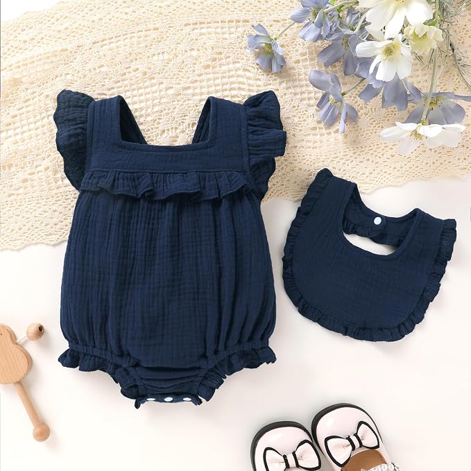 YOUNGER TREE Baby Girl Romper 100% Cotton Ruffle Sleeveless Summer Outfit - Image 2