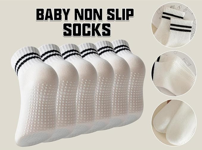 Toddler Grip Socks with Non-Slip Unisex Baby Stripe Crew Cotton Socks | Retro - Image 6