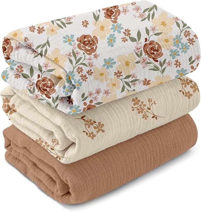 Muslin Swaddle Blankets for Newborn, 3 Pack Breathable Soft Receiving Blanket by LYRICHOMBABY