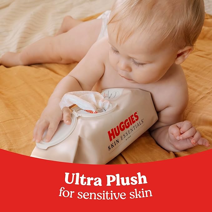 Huggies Skin Essentials Baby Wipes, Hypoallergenic, 99% Water, 2 Flip Top Packs (112 Wipes Total)