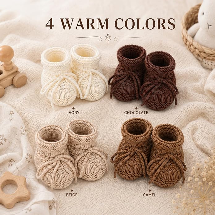 gisgfim 4 Pairs Knitted Baby Booties Newborn Walking Shoes Cotton Bootie Cozy - Image 4
