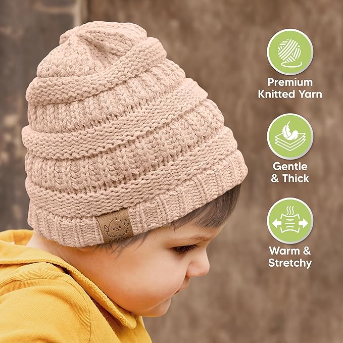 3-Pack Baby Beanies for Boys, Girls - Stretchy Knit Baby Hats, Cute Newborn & Toddler Winter Hat, Soft & Warm Infant Beanie 6-36 Months (Tea Rose, M)